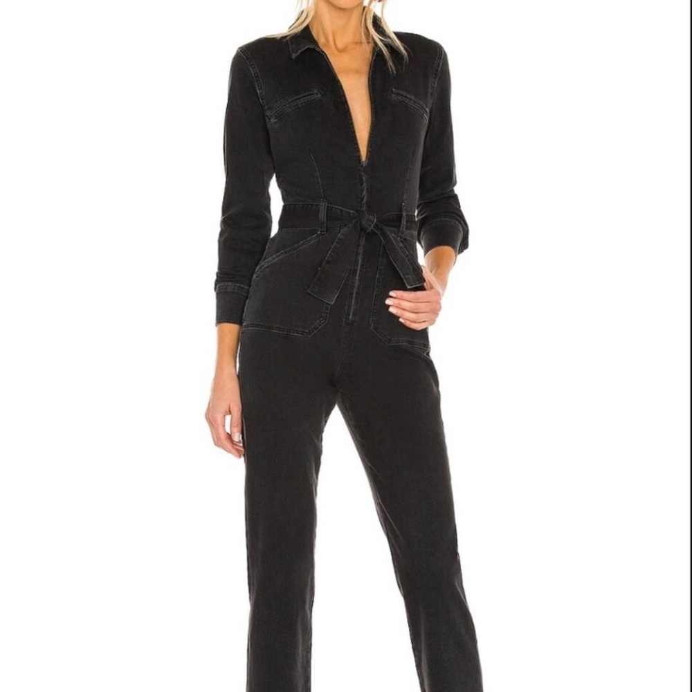 NWOT PAIGE Black Denim Tailored Jumpsuit with Plunging V-Neckline